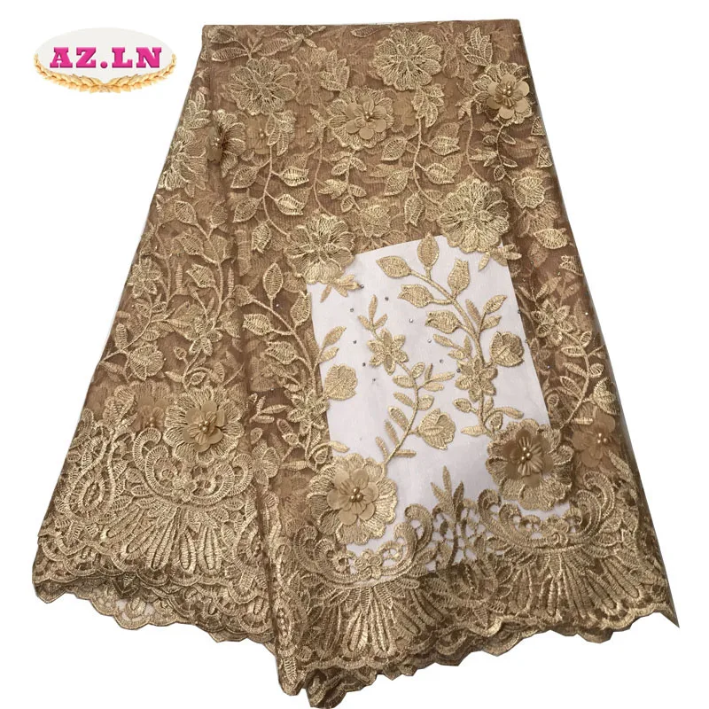 

2019 High Quality African Lace Fabric Pure Gold French Net Embroidery Tulle Lace Fabric For Nigerian Wedding Party Dress A19-B4