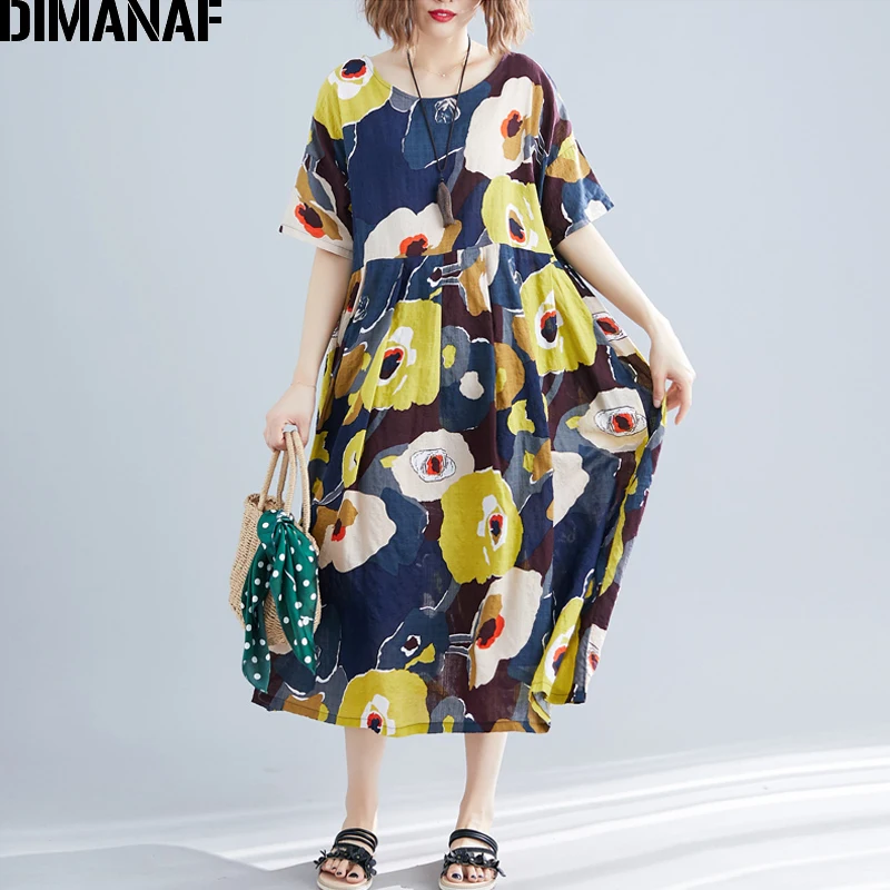 Женское пляжное платье DIMANAF плиссированный хлопковый сарафан свободного покроя