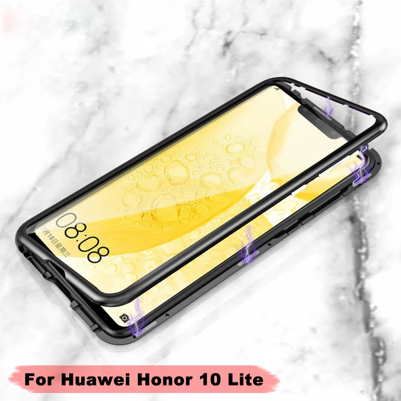 

Business Case Huawei Honor 10 Lite Magnetic Glass Case Anti-knock Cover For Huawei Honor 10 Lite Tempered Glass Metal Frame Case