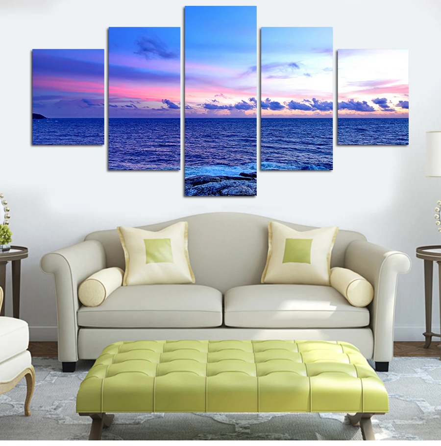 Landscape Canvas Prints Blue ocean Sky Wall Art Painting Home Decor Picture 5pcs