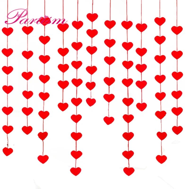1Set DIY Red Love Heart Curtain Non woven Garland Lovely Wedding Party