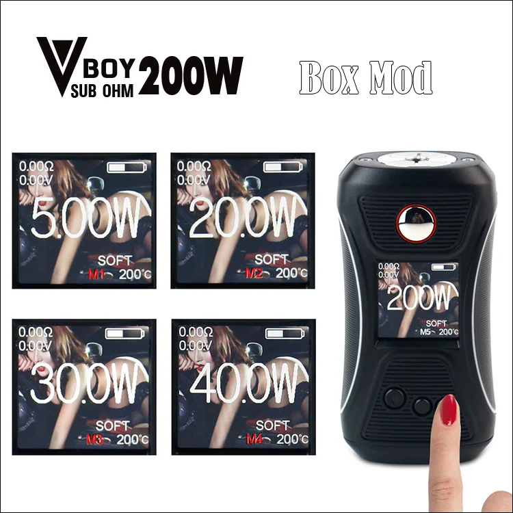 

Original GTRS Vboy 200W Box mod SX500 chip High-performance Chipset 18650 GTRS V BOY 200 Electronic Cigarette Mods Version 2