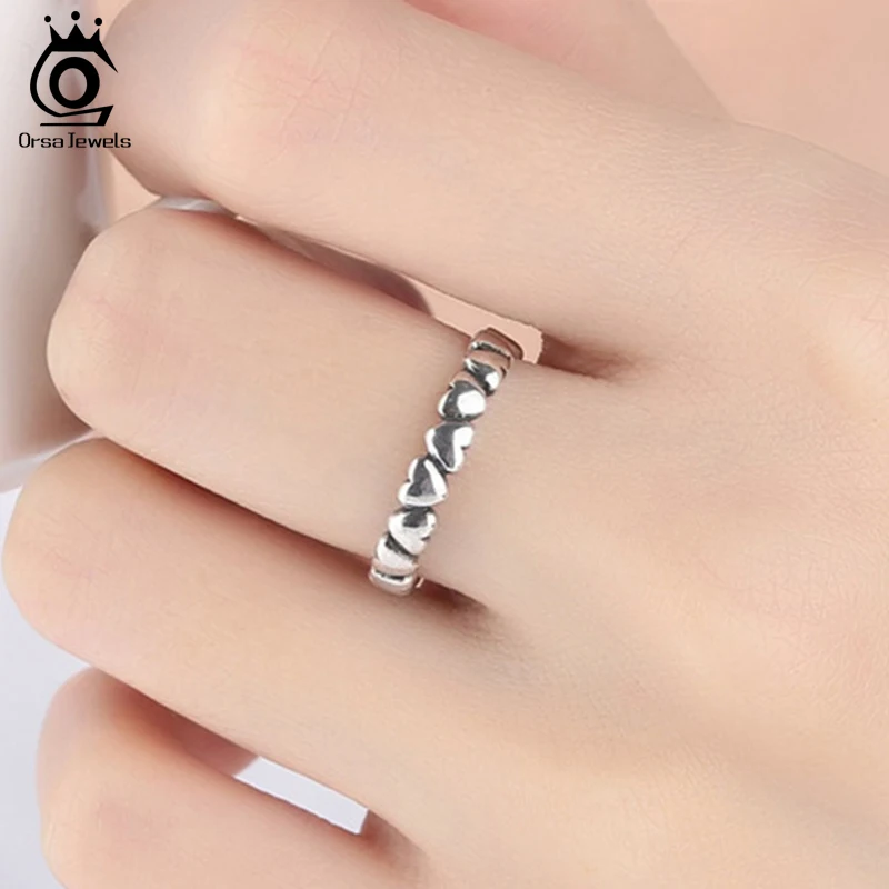 ORSA JEWELS Authentic 925 Sterling Silver Ring Heart Shape Adjustable Size For Women Rings Wedding & Engagement Jewelry PSR56