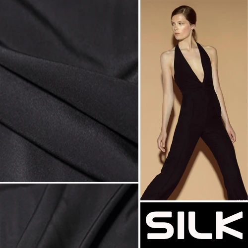 Черный крепдешин сатин шелк ткань для шитья от кутюр лоскутный материал(1 метр