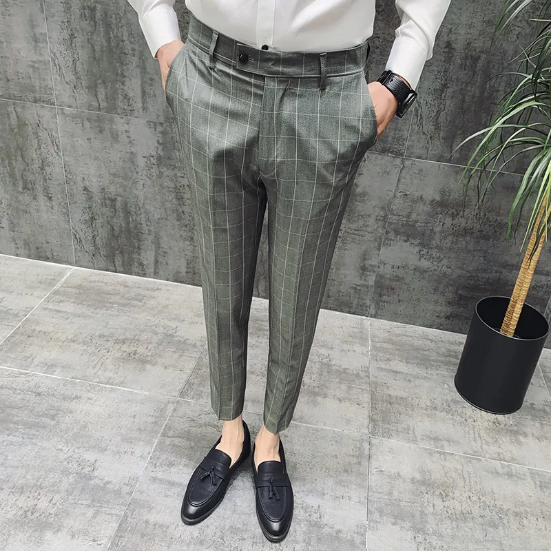 Мужские клетчатые брюки Pantalon красные офисные облегающие зеленого и черного
