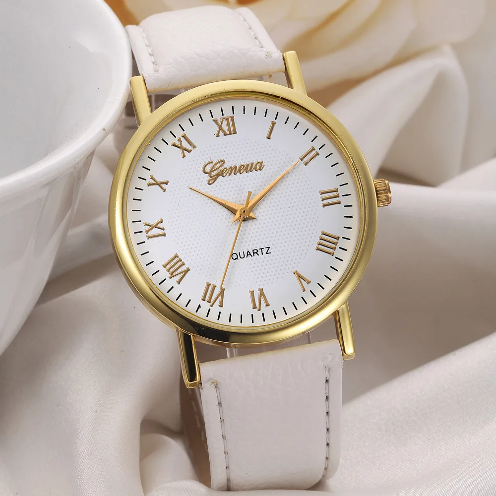 

CLAUDIA Geneva Unisex Watches Men Women Leisure Dial Faux Leather Band Roman Numerals Quartz WristWatch reloje mujer 2019 clock