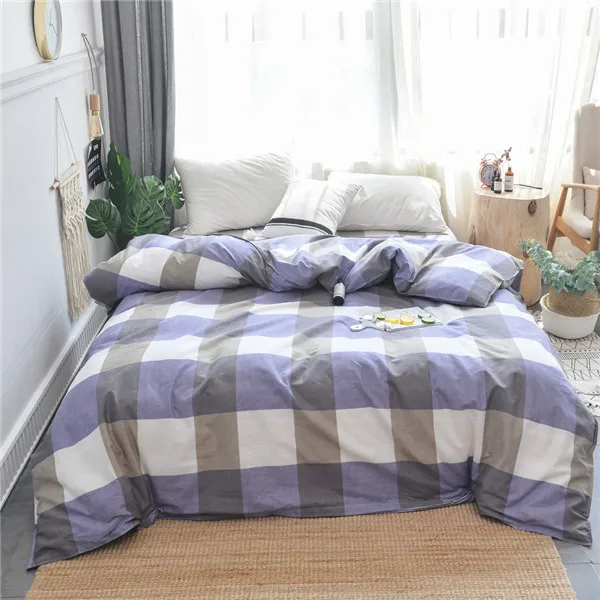 White Plaid Pattern 100 Cotton Duvet Cover Full Queen King Size Comforter Cover With Zipper 1