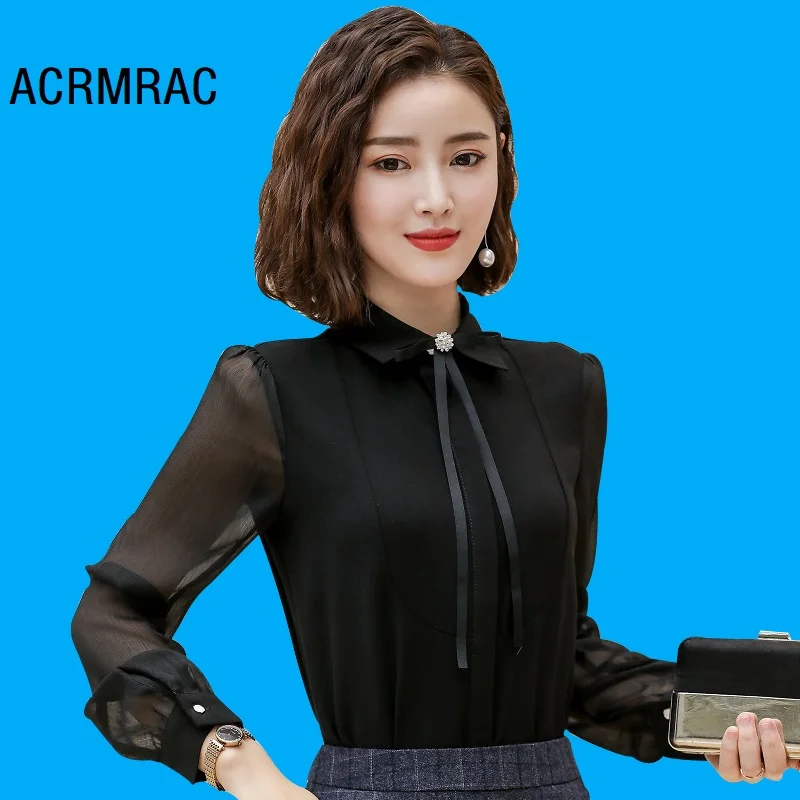 

ACRMRAC Women Slim splicing Long sleeves Mesh stitching Business Formal wear OL Blouses & Shirts 867