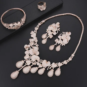 

Luxury Flower Sprou African Dubai wedding jewelry Necklace Earrings Sets Bangle Ring Jewelry Set For Women bridal jewelry sets