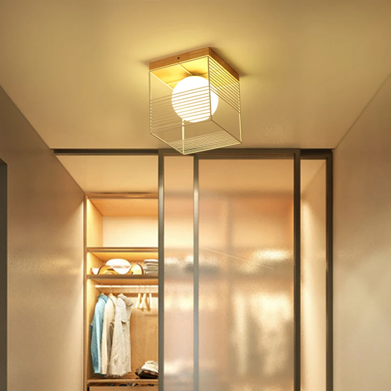  2019 New Nordic Indoor Wood Led Ceiling Light Fixture Luminaire Modern Iron Net Bedroom Corridor Ha - 32963134397