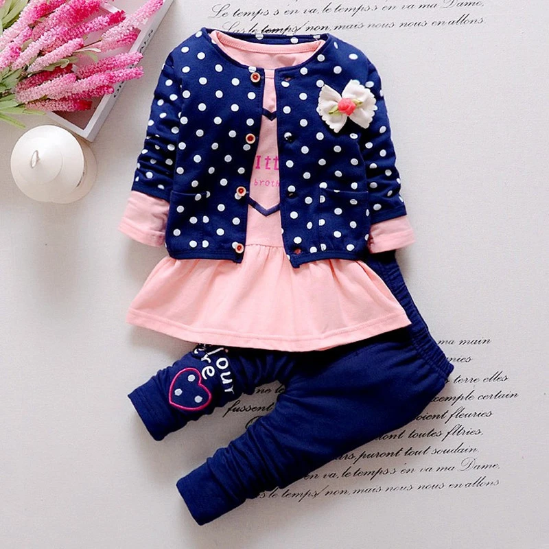 Baby Clothing Set for girl ExactlyFZ Kids Spring baby girls clothing sets wave point clothing set baby girls cotton clothes suit childern cartoon 3pcs suit newborn baby clothing set