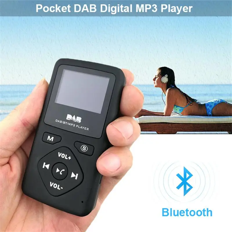 Мини карманный DAB цифровой радиоприемник 32G Bluetooth MP3 плеер Поддержка TF карта воспроизведения с наушниками для пеших прогулок и бега - Цвет: Черный