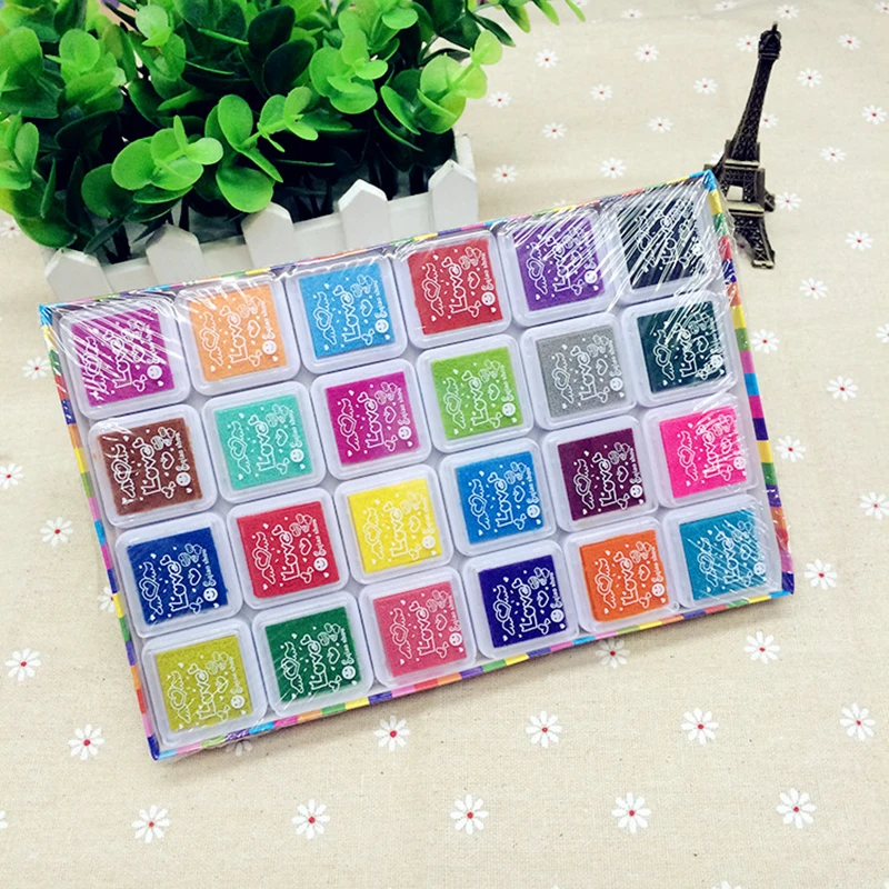 24 Color Multi-Color Ink Pads Children Fingerprint Picture Finger Painting Stamp Pads Pigment Kids Craft DIY Toys  YJS Dropship