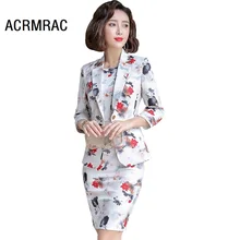 Женские костюмы, тонкие, летние, с принтом, половина рукава, блейзеры, платье, комплект из 2 предметов, OL, официальные, деловые, женские платья, костюмы, женские комплекты, костюмы