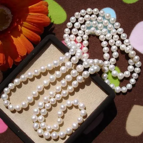 

Real Pearls, Long Sweater Jewelry Winter/Spring/Summer/Autumn Pearl Necklace Knotted Costume Jewellery Cheap on Sale!!!