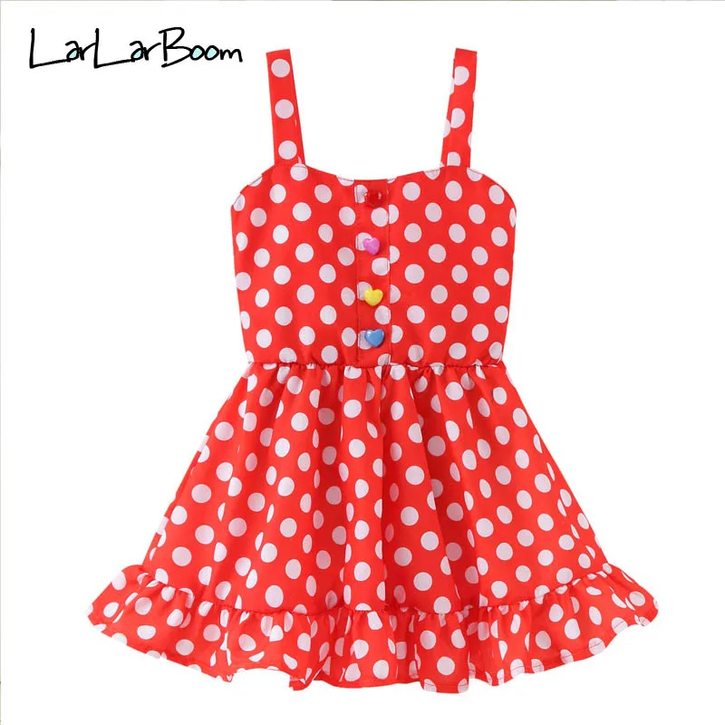 

LarLarBoom Girls Dress 2019 New Summer Kids Dot Striped Printed Sling Princess Dress Kids Cute Wave Point Sleeveless Dress