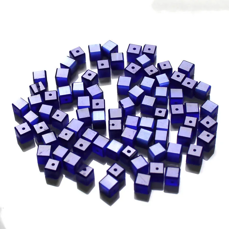 100 шт./лот, Новое поступление, бусины "кошачий глаз" квадратной формы в форме кубика, фиолетовые синие Бусины, 6 мм, бусины для самостоятельной сборки