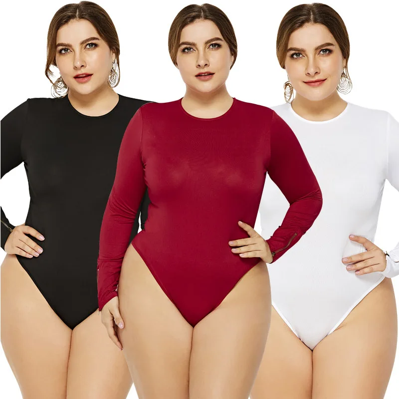 

Women Large Size Leotard Bodycon Bodysuit Playsuit Tops Long Sleeve Pullover Solid Jumpsuit Rompers For Ladies 4XL 5XL 6XL 2019