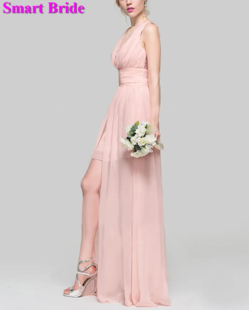 Lace Bridesmaid Dresses 2019 V-neck A Line Long Chiffon Skirts Split Beach Maxi Wedding Party Gowns for Women Formal BDV7