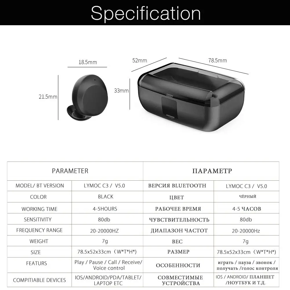 Bluetooth Wireless Earphones TWS Waterproof IPX8 Smart Headset BT5.0 Touch Control HIFI Bass With 3000mAh Charging Box Mic TWS