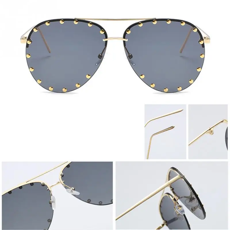 Модные ретро унисекс, металлические солнцезащитные очки высокой четкости, прозрачные брендовые дизайнерские солнцезащитные очки с заклепками, индивидуальные очки