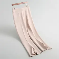 2018 осень Для женщин брюки Повседневное одноцветное Цвет Разделение дизайн прямые брюки