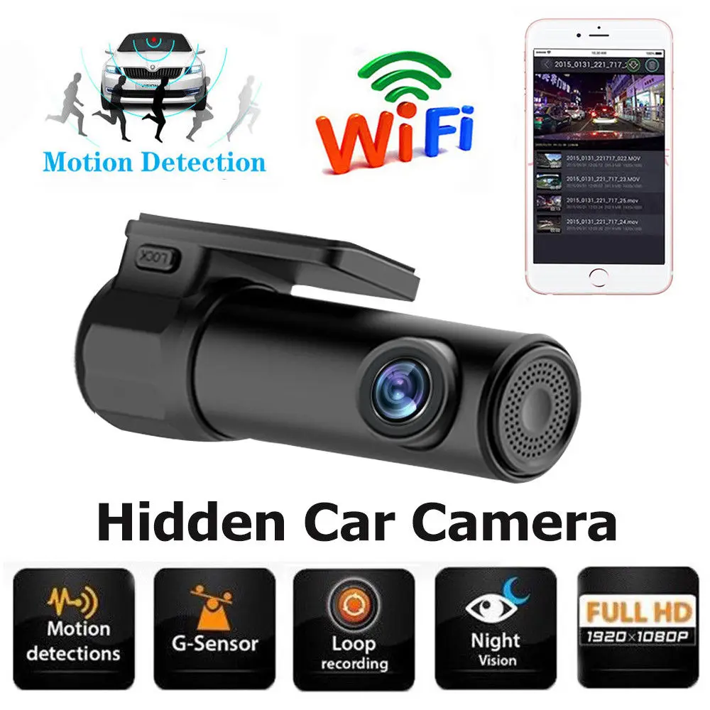 Car Camera Hidden Cam Lens Dash Cam Full HD 1080P Car DVR Clear Night Vision Dash Cam Gravity Sensing Mini 170 Wide Angle