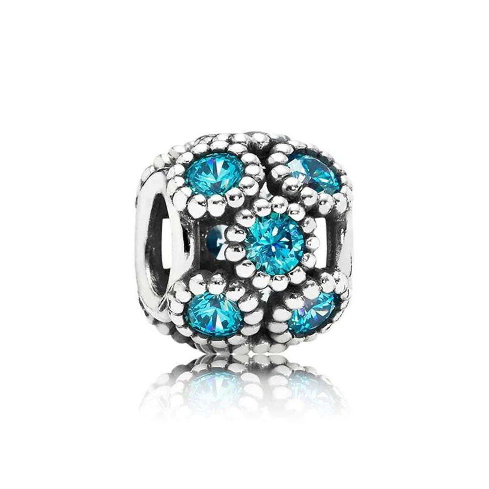 

NEW 100% 925 Sterling Silver Studded Lights Charm Teal CZ Bead Fits Original Bracelets DIY Jewelry For Mother Gift