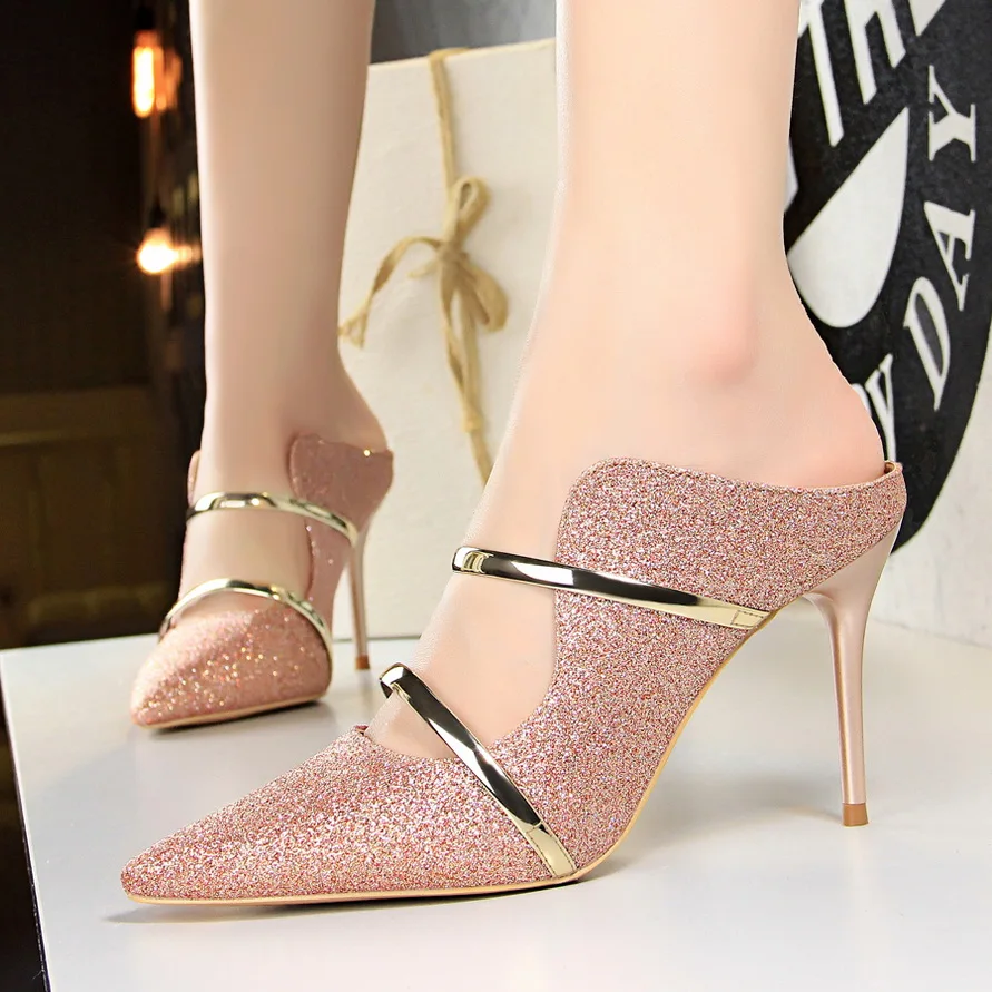 

New summer women shoes thin pink high heels women sandals sexy superstar sequins shoes elegant sandals femme plus size 34-40