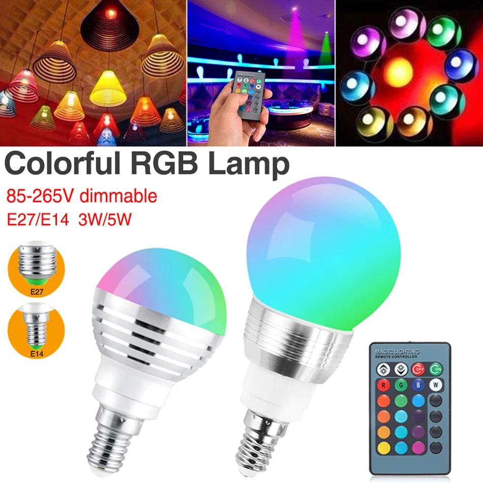 

10X 3W 5W E27 E14 RGB LED Bulb Light 16 Color Changing lamp spotlight with Remote Controller for home party Improve atmosphere