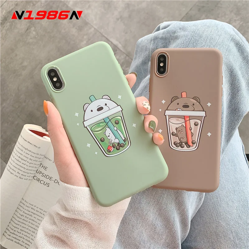 

N1986N Phone Case For iPhone 6 6s 7 8 Plus X XR XS Max Fashion Cartoon Bear Milk Tea Soft TPU Silicone For iPhone X Phone Case