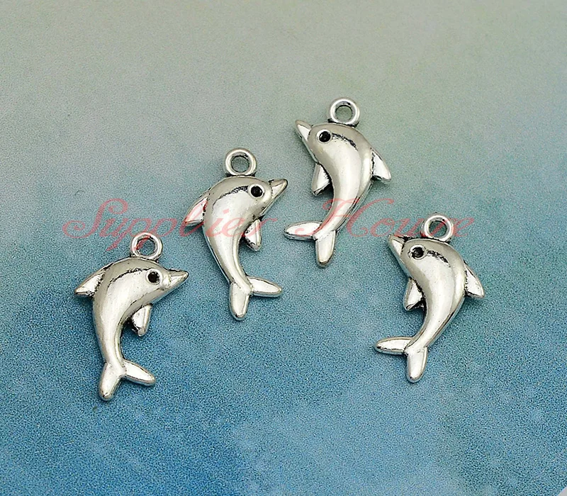 60pcs/lot 23x13mm, Dolphin charms, Antique silver Plated Dolphin