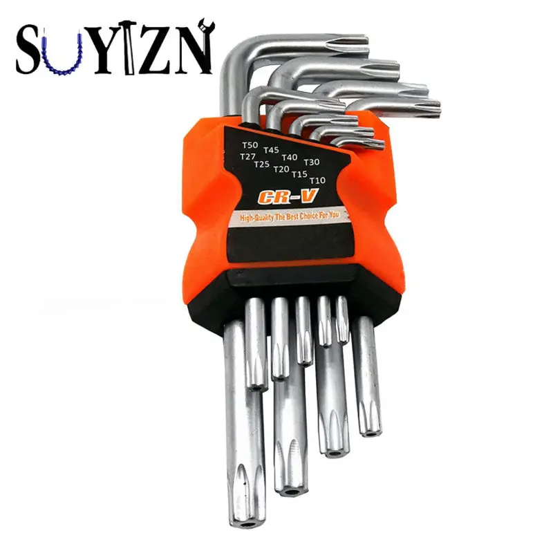 SUYIZN 9 PC 50HRC Torx Hex Wrench Screwdriver Star Key L wrench Set