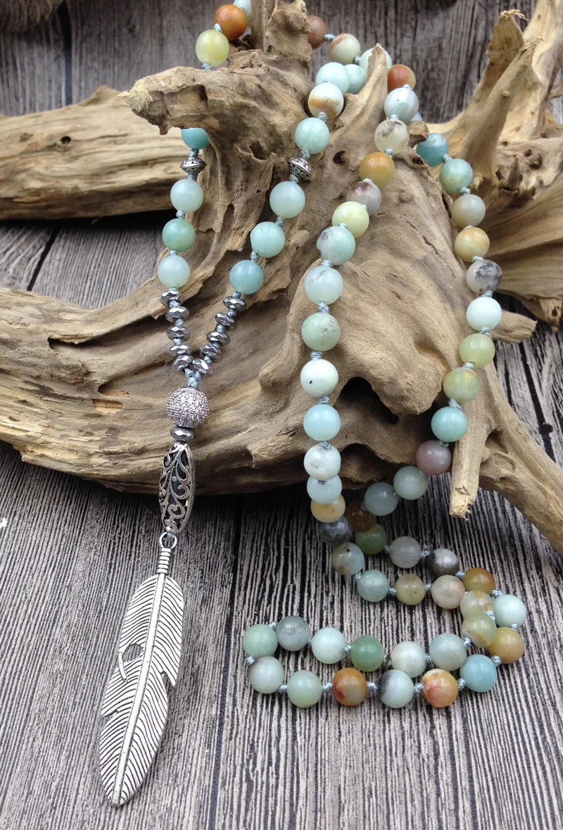 Tooth Tassel Leaf Pendant Charm ite Beads Handmade Necklace