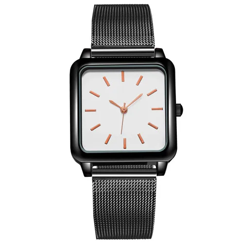 Дропшиппинг, модные женские часы с браслетом, полностью стальная сетка, квадратный циферблат, наручные часы для женщин, женские кварцевые часы, Montre Femme - Цвет: Black White