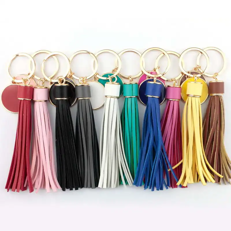 Personalized Gold Leather Tassel Keychain Women Bag Charm Monogram