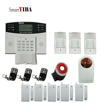 

SmartYIBA GSM SMS Alarm Kits With Motion Sensor Door Open Reminder Metal Remote Arm/Disarm Flash Siren For Home Protection