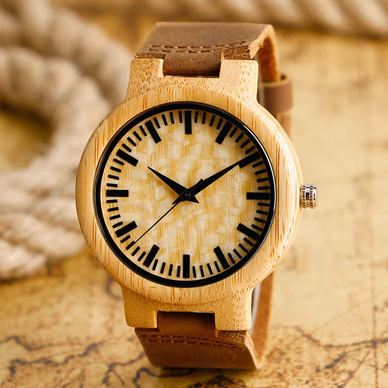 

Men's Fashion Standard Analog Bamboo Wood Quartz Watch Creative Female Dress Reloj Hombre 2017 Clock Male hour relogio Masculino