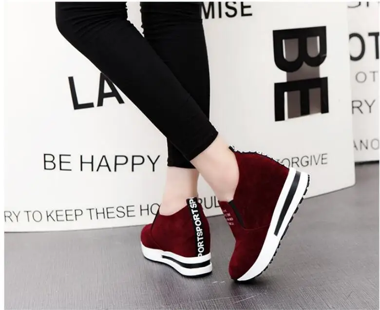 Flock New High Heel Lady Casual black/Red Women Sneakers Leisure Platform Shoes Breathable Height Increasing Shoes
