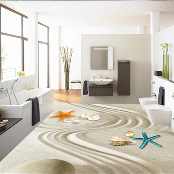 

beibehang Beautiful starfish shell beach floor painting 3d flooring tiles waterproof self - adhesive wallpaper papel de parede