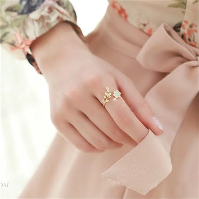 

Hot Fashion Adjustable Rings Gold Color&Silver Plated Wishful Flower Leaves and Branches Finger Rings for Women Jewelry Wedding
