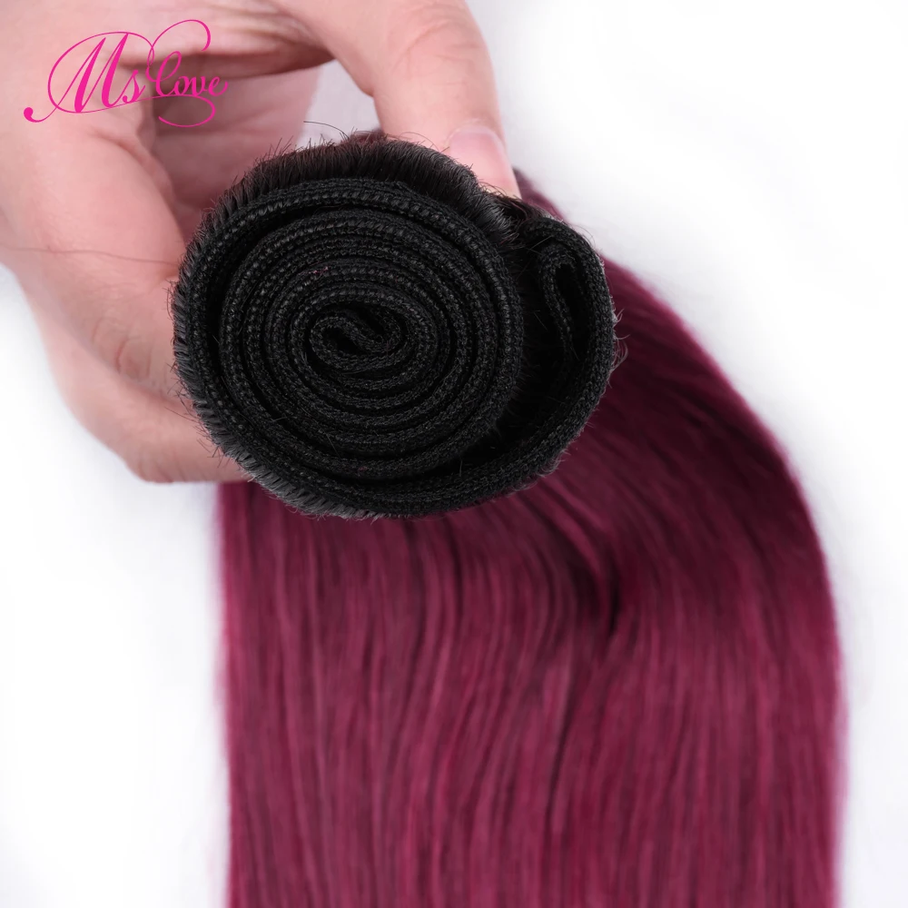 MS Love Tb/Burgundy Связки с фронтальной 13*4 синтетическое закрытие шнурка Remy прямые