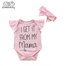 Emmaaby/Летняя одежда для младенцев; комплект из 2 предметов; комбинезон с короткими рукавами и надписью для новорожденных девочек; комбинезон+ повязка на голову; одежда