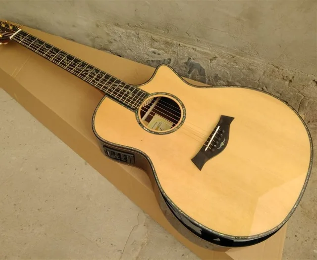 

2019 New body cut Chaylor acoustic guitar Real abalone solid top ps14 acoustic electric guitar free shipping SP14 B Band A11 EQ