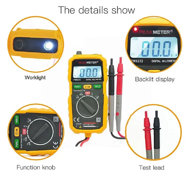 PEAKMETER Бесконтактный Мини цифровой мультиметр DC AC напряжение тока тестер HYELEC MS8232 Амперметр мультитестер