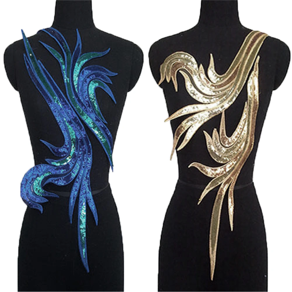 

Sequins Peacock Phoenix Feather Mesh Sew on Patch Cloth Embroidery Applique New