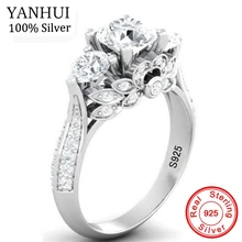 YANHUI Original Natural Silver Retro Flowers Rings For Women Top 5A Cubic Zirconia Ring 925 Sterling Silver Wedding Jewelry J066