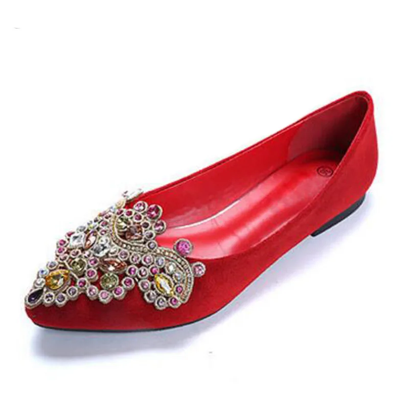 Модная женская обувь со стразами г. весенне-осенние женские балетки на плоской подошве Удобные женские слипоны с острым носком, размеры 34-41 WFS204 - Цвет: Красный