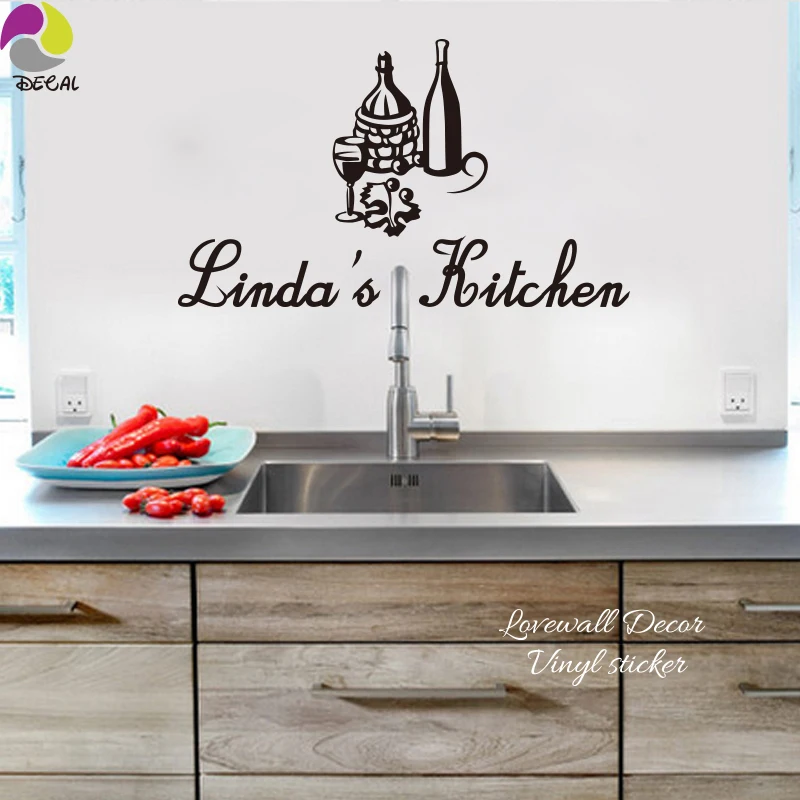 Personalized Name wine cup food Kitchen Wall Sticker Cuision Cook Dining room Custom Name Decal Vinyl Home Decor Personalized Name wine cup food Kitchen Wall Sticker Cuision Cook Dining room Custom Name Decal Vinyl Home Decor