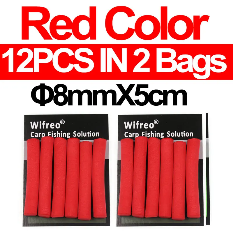Всплывающая пена для ловли карпа, 12 шт./2 сумки, 8 мм, 5 мм, зигзаги, пенопластовые палочки для волос, плавающая приманка для ловли карпа, красный, зеленый, желтый - Цвет: 8mm Red 12pcs
